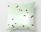 Pillow Cover, Birds, Spring Sky, Photo Pillow, Pale Mint Green Color, Home Decor,  Living Room, Bedroom, 16x16, 18x18, 20x20