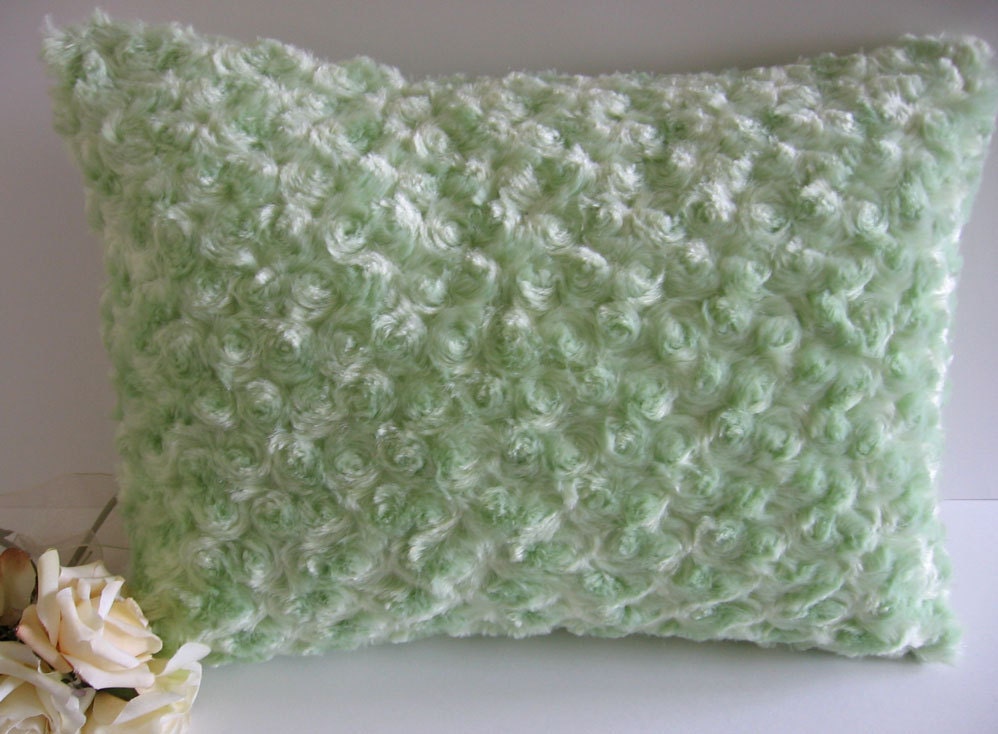 sage green Minky Rosebud Pillow , toddler, baby , travel pillow 12 x 16 inches