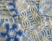 baby boy blue /  Vintage Chenille Bedspread squares/  35 precut 6 inch squares /  quilt kit / fabric