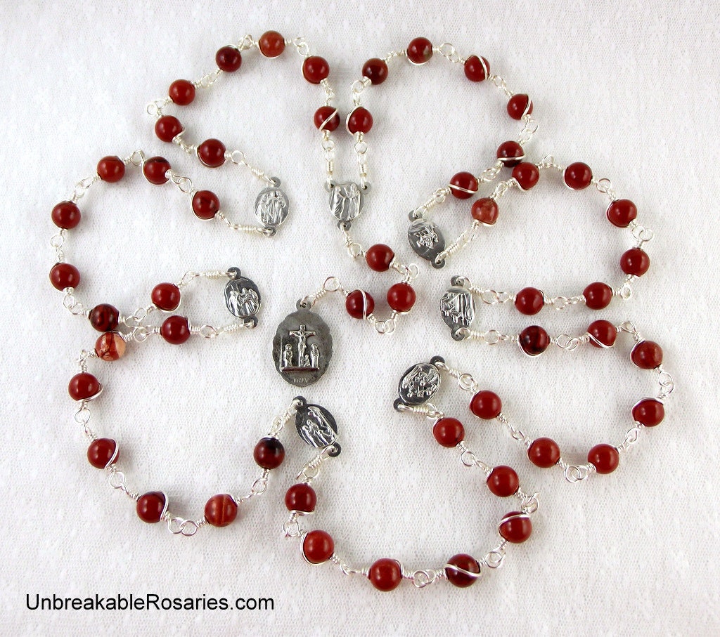 7 Seven Sorrows of Virgin Mary  Passionist Rosary Beads in Red Jasper by Unbreakable Rosaries