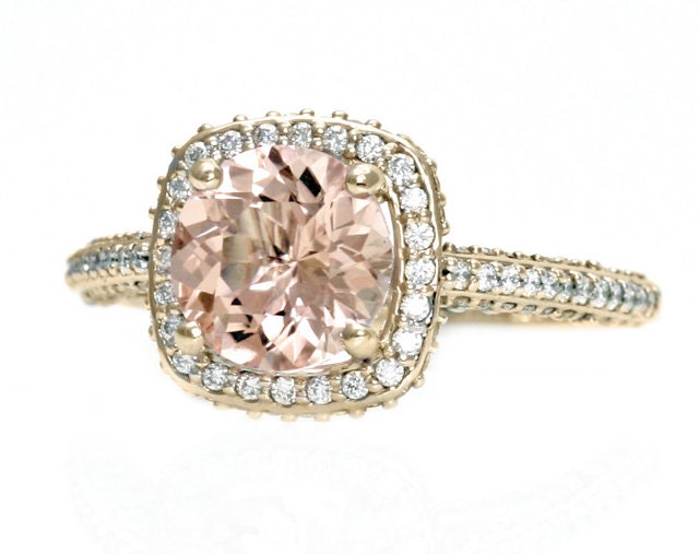 14K Morganite Engagement Ring Diamond Halo Setting Morganite Ring 14K 18K White Yellow Rose Gold Platinum Bridal Jewelry
