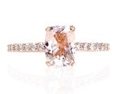 Rose Gold Cushion Morganite Engagement Ring Diamond Morganite Ring 14K White Yellow Rose Gold Bridal Jewelry