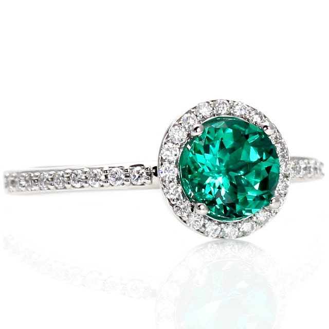 14K Emerald Engagement Ring Diamond Halo Emerald Ring May Birthstone Custom Bridal Jewelry