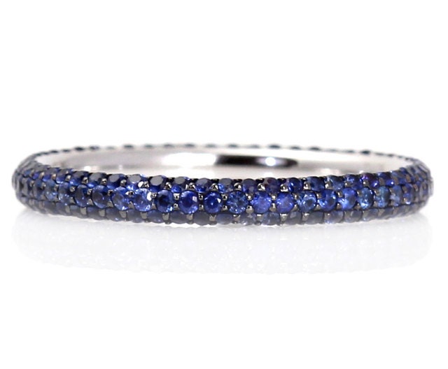 14K Blue Sapphire Eternity Band Wedding Ring Pave Anniversary Band Stacking Ring September Birthstone
