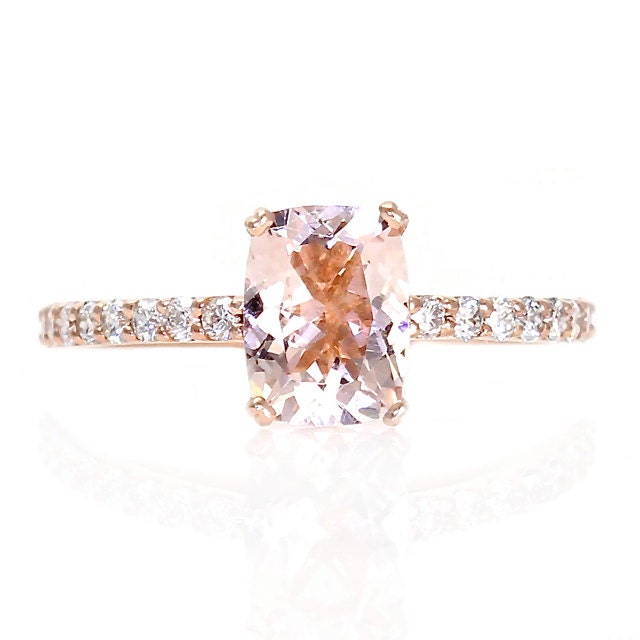 Rose Gold Cushion Morganite Engagement Ring Diamond Morganite Ring 14K White Yellow Rose Gold Bridal Jewelry