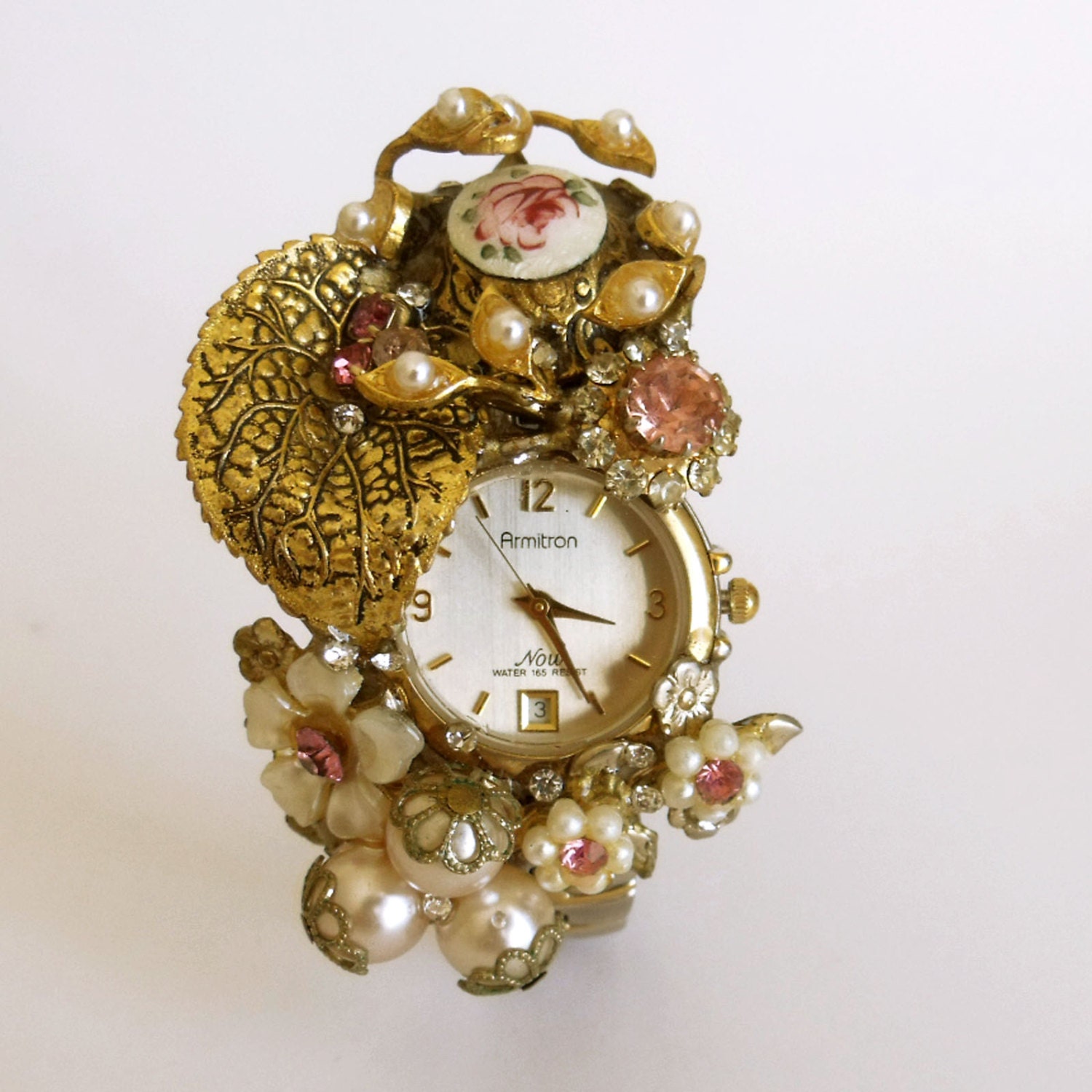 Works.. Retro Armitron ladies watch Rose guilloche revamped 80's