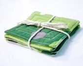 Green Dots - Set of 4 Reversible Coasters - made with reclaimed and remnant fabric