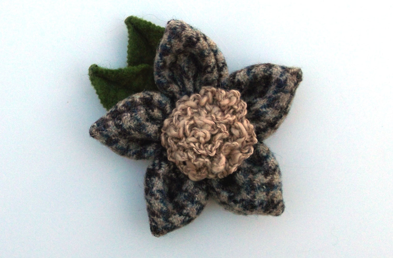 Tweed Blossom Pin Upcycled Wool