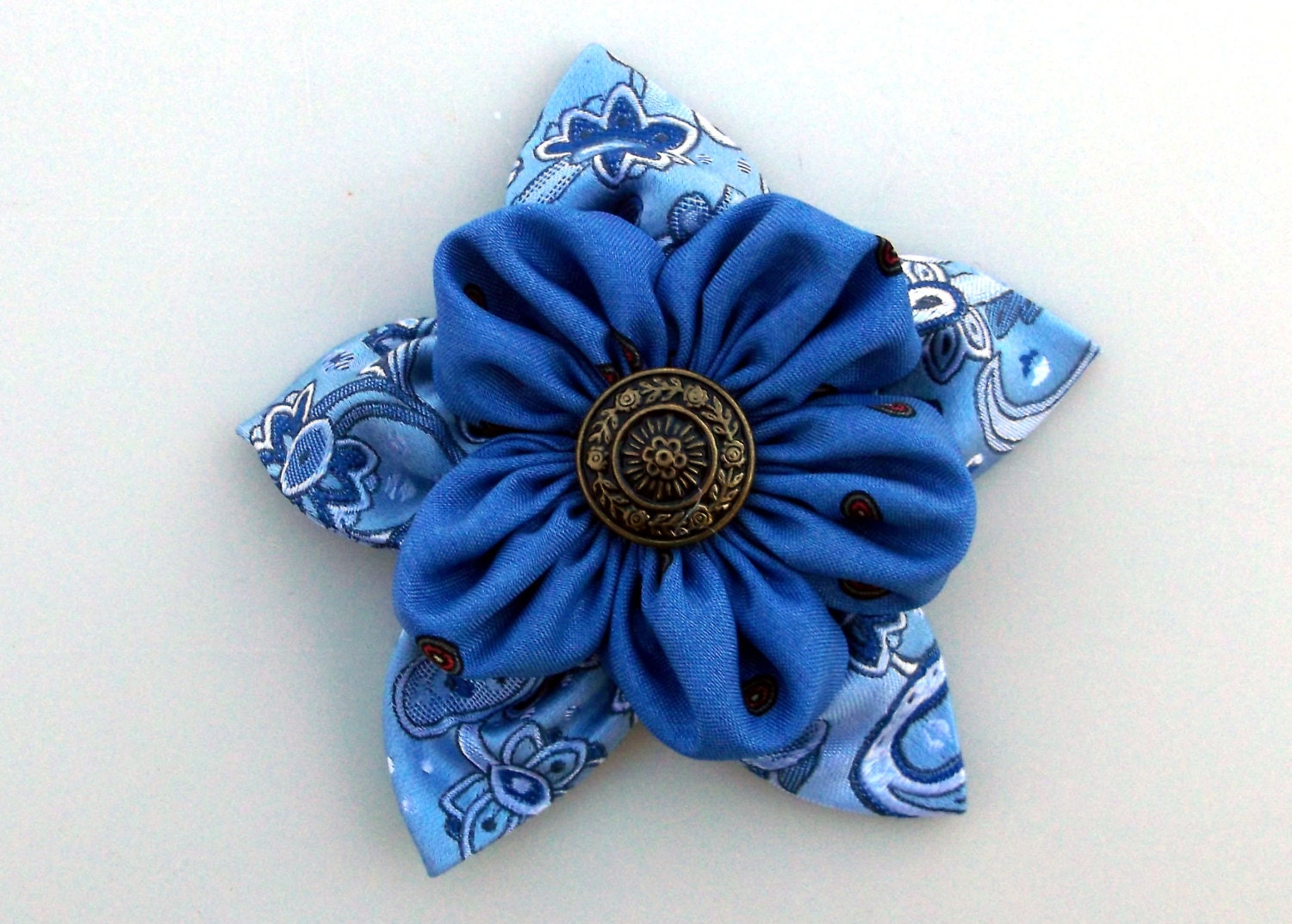Upcycled Silk flower Pin Sky Blue