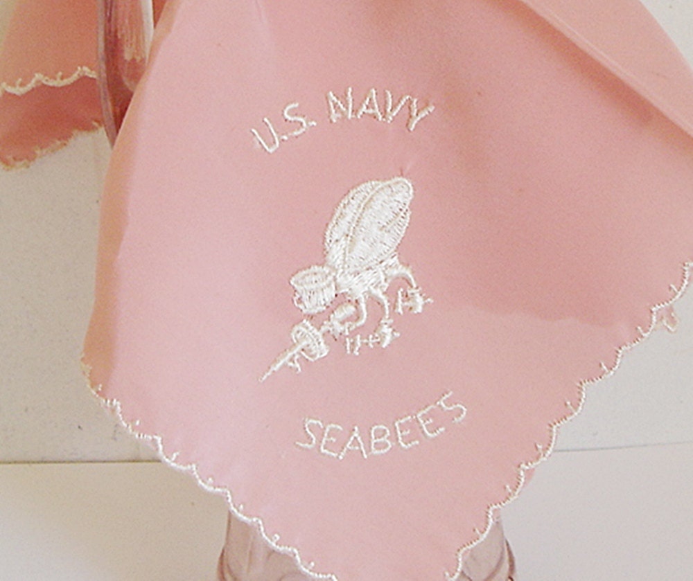 Vintage WWII Navy SEABEES Handkerchief w/Insignia Circa 1940's Hankie  Handkerchief