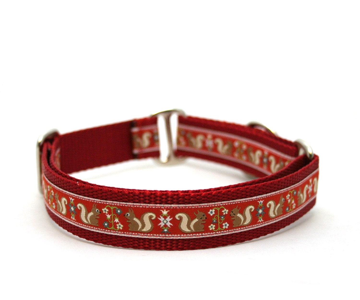 1" dog collar Folk Squirrels martingale or buckle collar