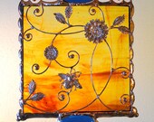 Floral with Bee on Art Glass Wire Composition.