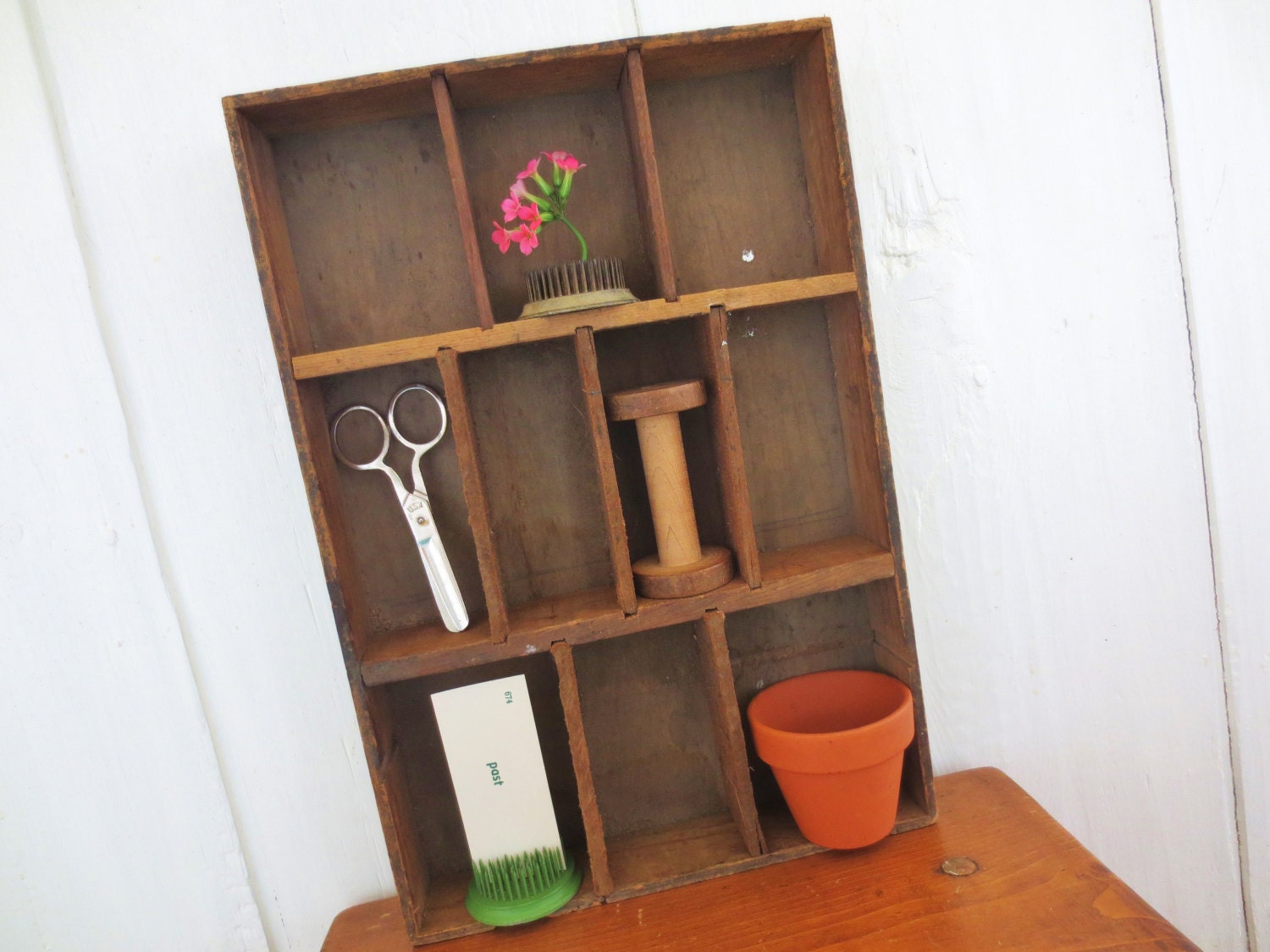 Little Collections... Vintage Cubby Wall Shelf Printers Drawer Letterpress Drawer Type Tray Box