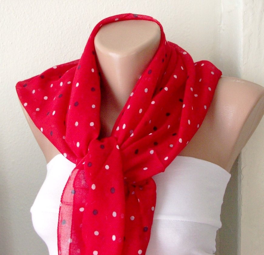 Dotted Shawl, Cotton Scarf, RED Scarf, Spring Scarf, Soft Shawl