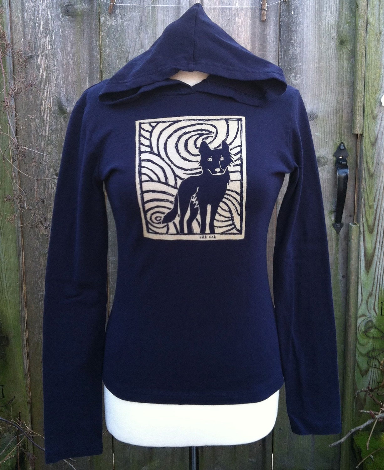 Midnight Wolf Long Sleeve Navy Women's Hoodie