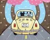 Just Married Cat Folk Art Digital Print