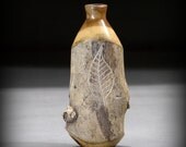 Wooden Vase, Weathered Elm Fencepost Weed Pot  w/ Carved Leaf (FP36)