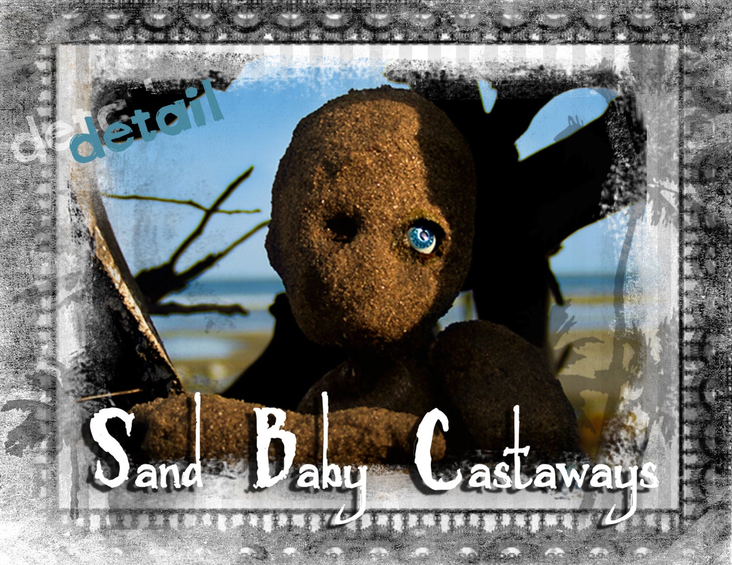 Sand Baby Castaways - 5"x 7" FRAMED PHOTOGRAPHY SET of 2 - Steampunk Gothic Horror Creepy Odd Living Dead Zombie Love