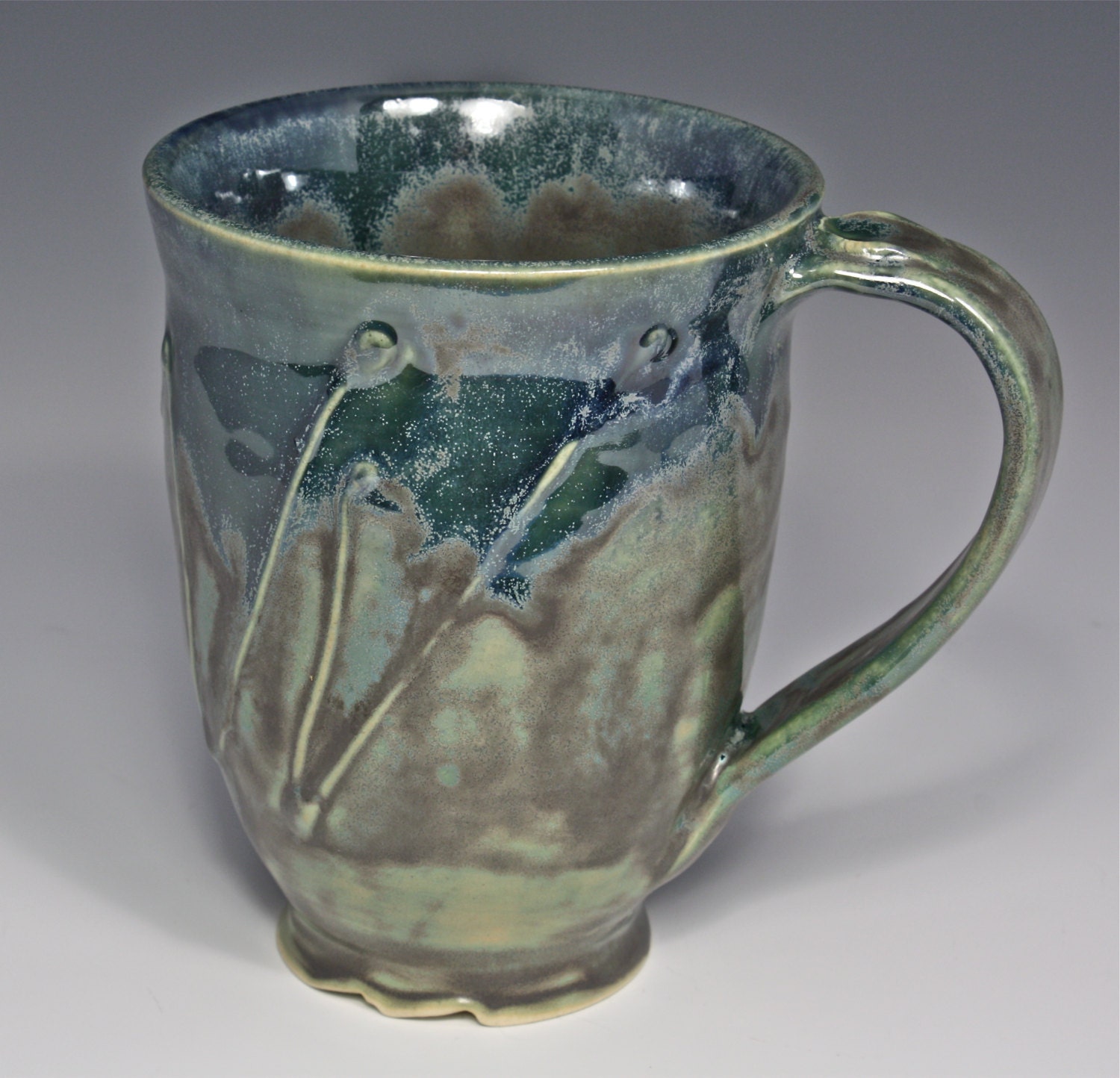 Ceramic Coffee Mug in Green and Blue Textured Metal