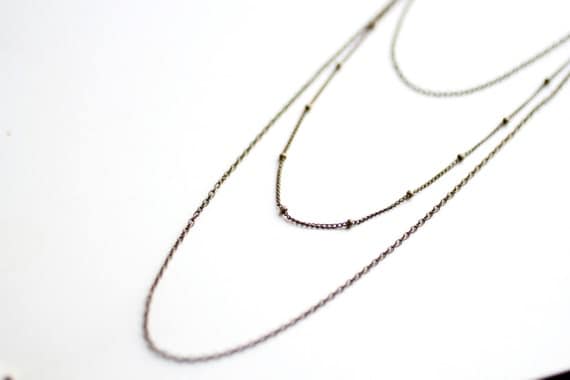 Minimalist Triple Layered Chain Necklace - Antiqued Brass