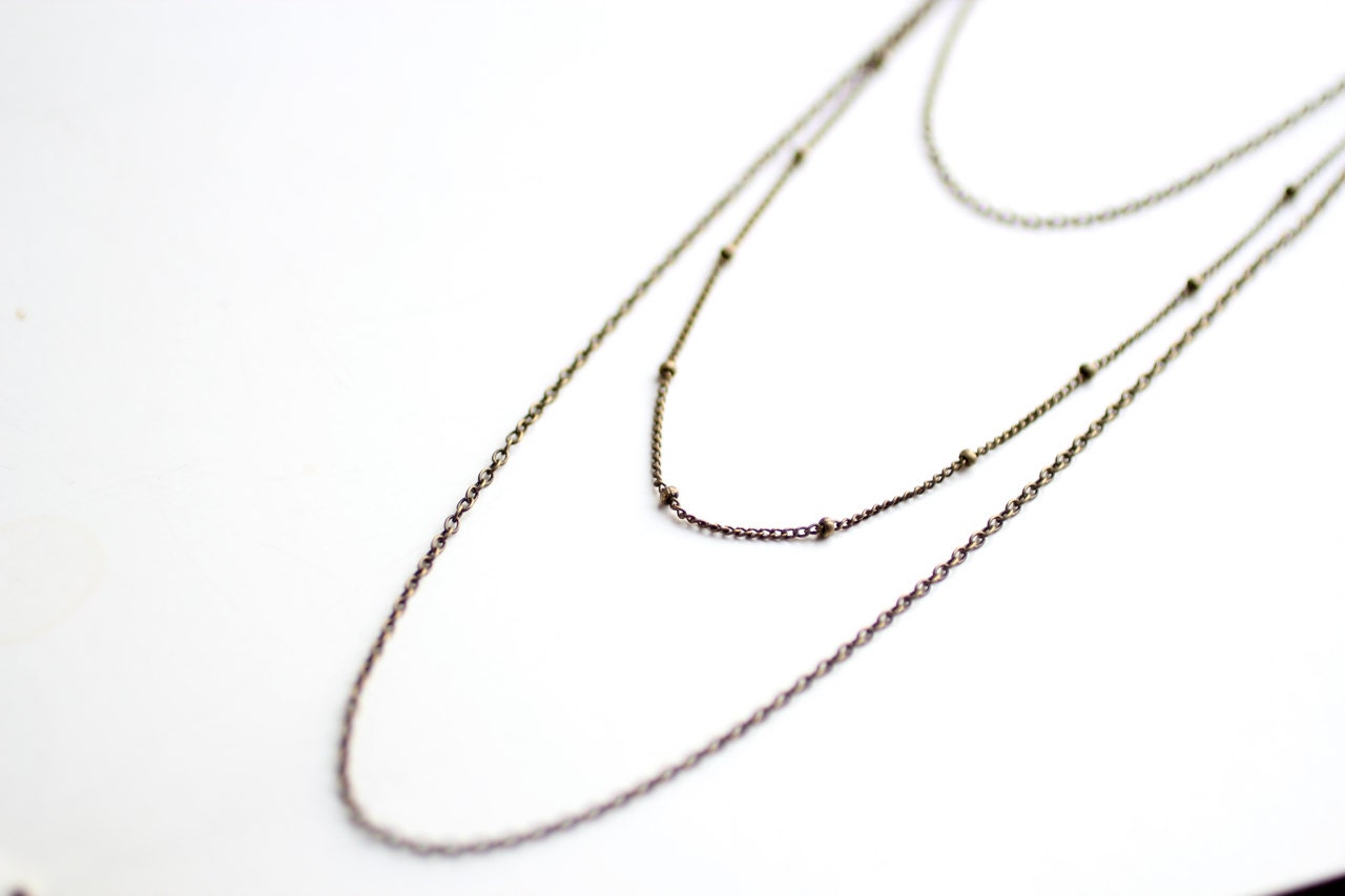 Minimalist Triple Layered Chain Necklace - Antiqued Brass