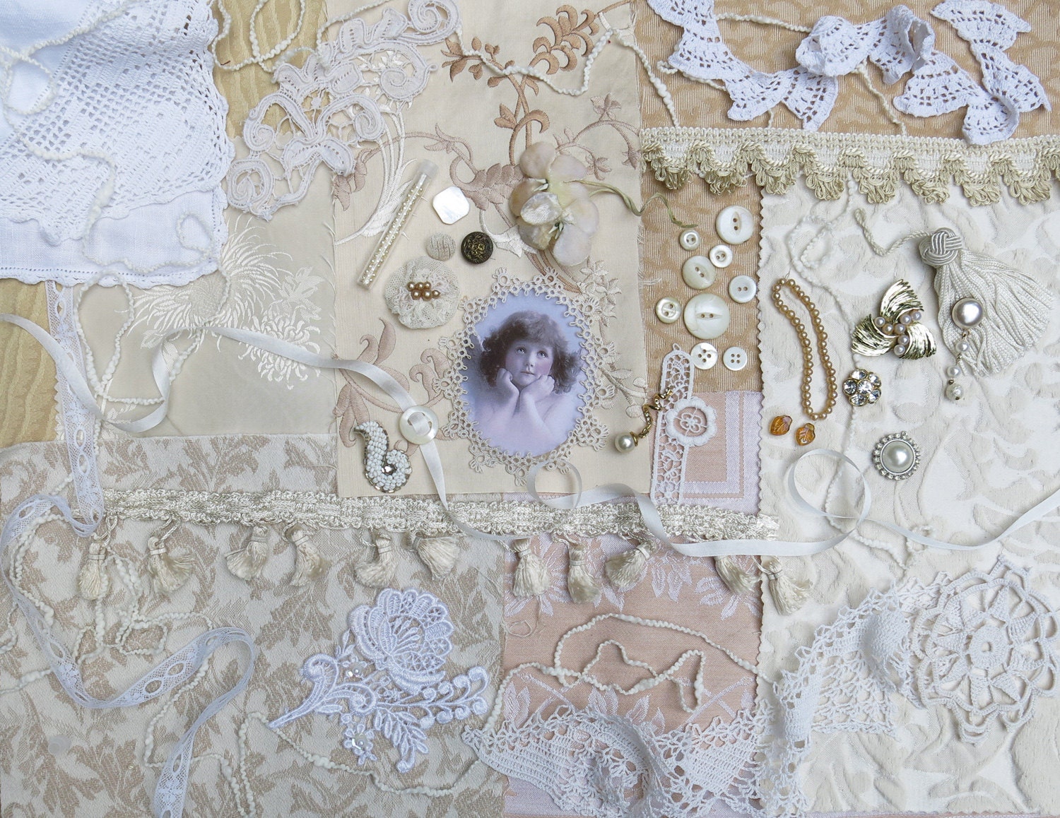 Vintage Multi, Mixed Media Kit ... Ivory, Natural ...for fabric, textile journals, books, collage, crazy quilts, altered art, etc.