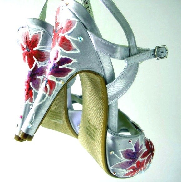 Wedding Shoes silver metallic platform orchids swarovski crystals