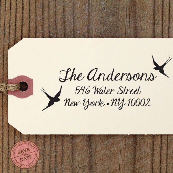 CUSTOM ADDRESS STAMP  - new - Eco Friendly & self inking, for wedding, housewarming, etsy labels, return address stamp "Love birds 5"