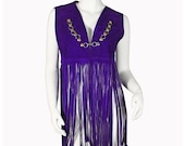 70's Vintage Fringe Purple Suede Cut Out Vest
