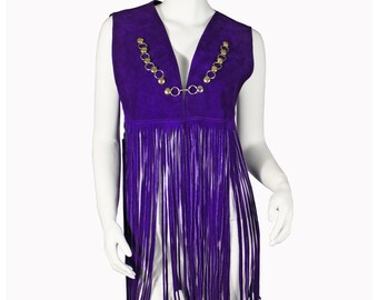 70's Vintage Fringe Purple Suede Cut Out Vest