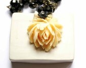 Necklace with Ivory colored Flower and Black glass beads - Bouquet for you