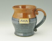 Handmade Large Pottery Coffee Mug for MOM, 16 Ounce Round Style Beer Mug in Cinnamon and Dark Blue, Ready to Ship