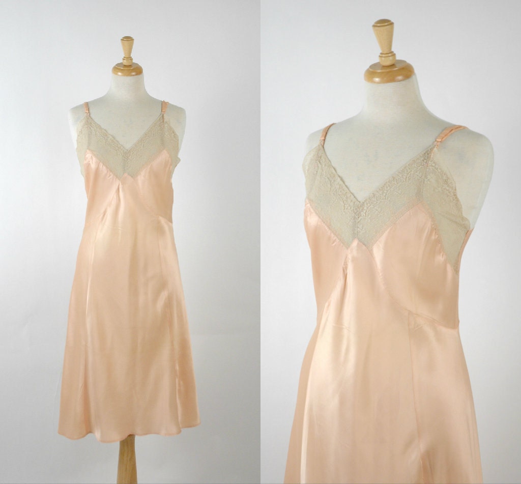 Vintage Satin Slip / 1950s Pink Lace Lingerie