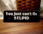 Funny Wood Sign You Just Can't Fix Stupid Wall Decor