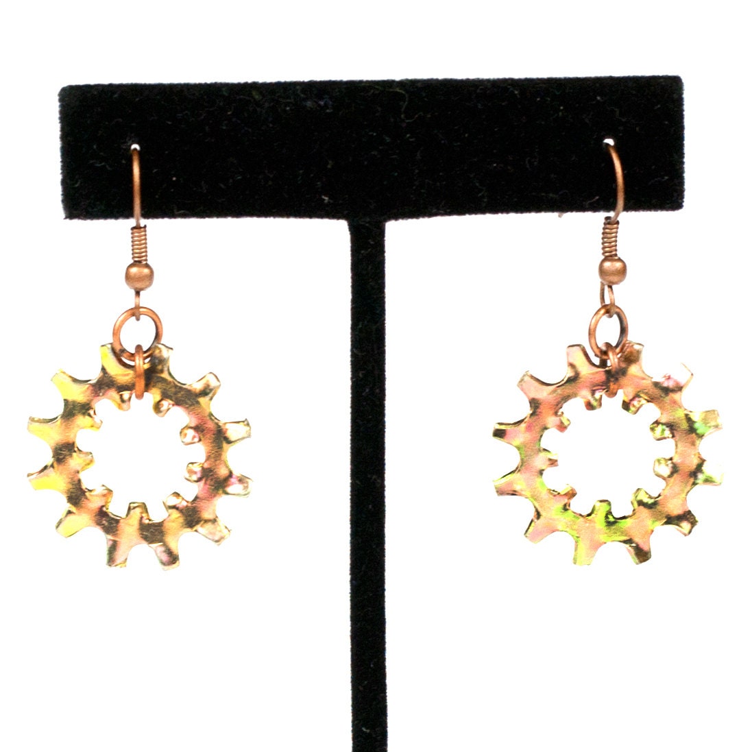 Steampunk Large Copper Clockwork Gear Earrings by Velvet Mechanism