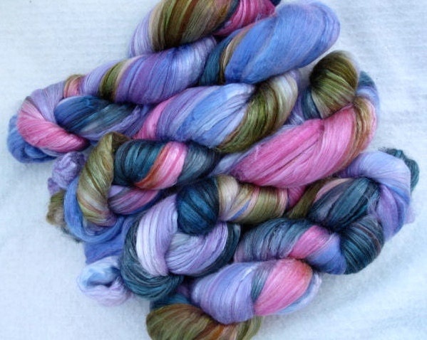 Handpainted Roving -- Merino Wool and Silk
