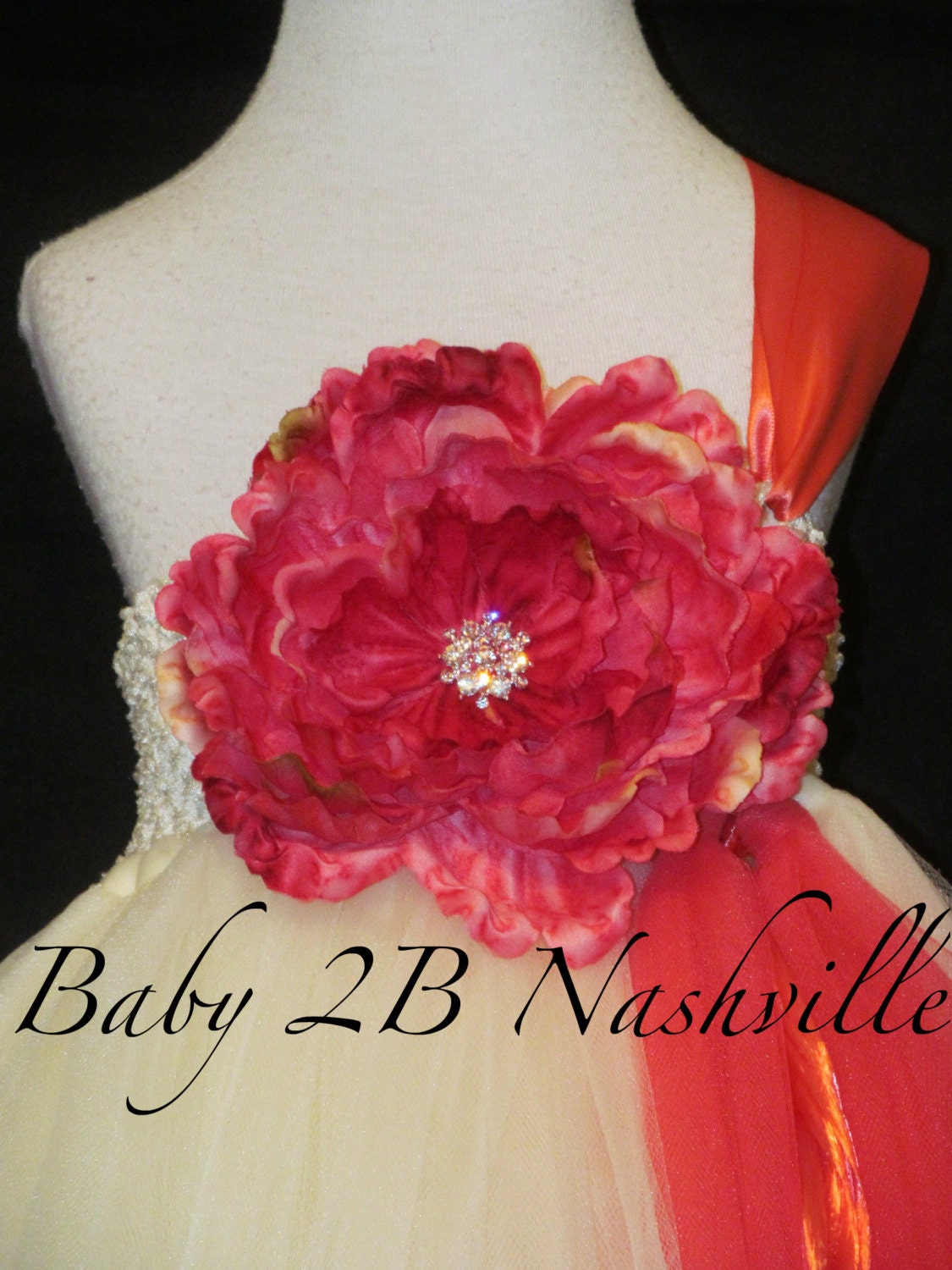 Flower Girl  Dress in Ivory and Coral Pink Girls 5-6T