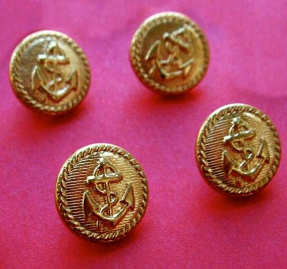 4 Vintage Brass Buttons Ship Anchor Design Shank by ChockaBlock