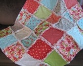 Baby Rag Quilt Blanket Crib Size - Ruby - Peach Aqua Green Red Gray