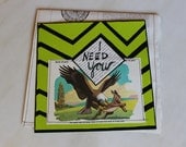 I Need You - handmade card from a vintage children's book