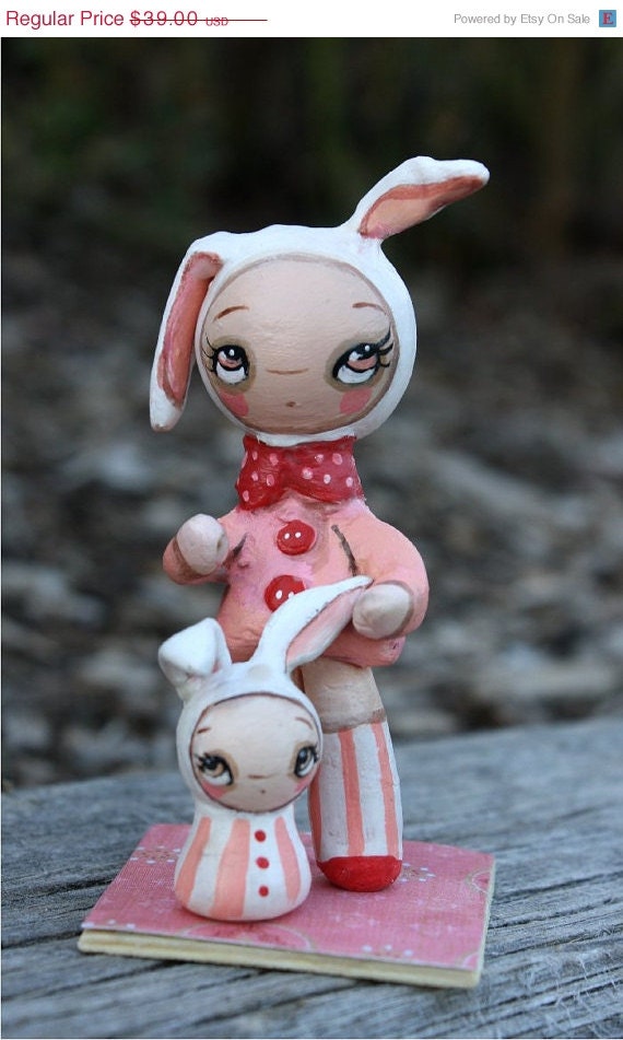 Rabbit Doll Easter Mom And Baby Bunny Porcelain OOAK Art Doll---Mother's Day