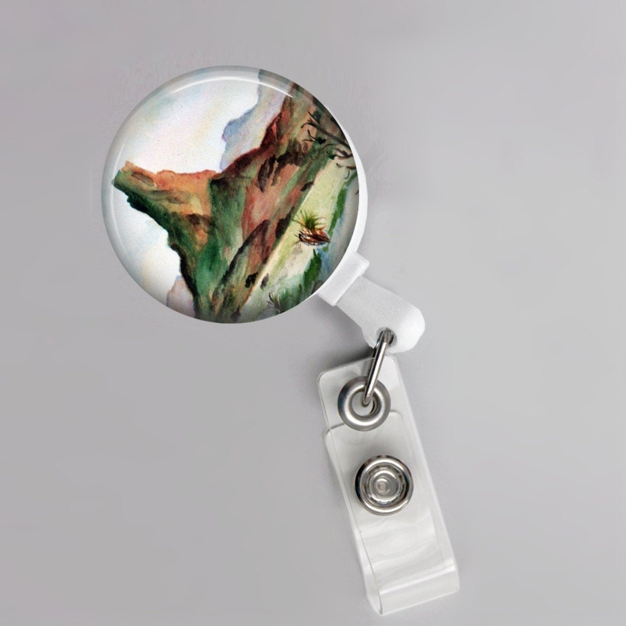 ID/BADGE retractable reel holder pendant desert cactus rocks tree pink yellow white blue