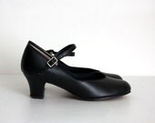 Black Maryjane Pumps  1980s Vintage Black Mary Jane Round Toe Pumps Sz 7