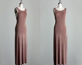 Brown Maxi  Dress 1990s Vintage Simple Sienna Brown Grunge Spandex Sun Dress