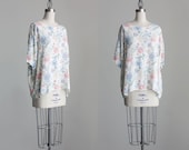 Floral Shirt 1990s Vintage Ivory Cream Floral Print Slouchy Blouse