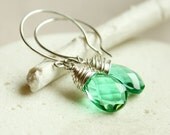 Green  Quartz Earrings  -  Sterling Silver -  Wire Jewelry -  Gemstone Earrings -    Teardrop  Earrings  - Handmade Jewelry