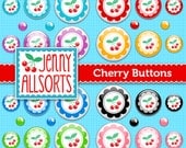 Cherry Cherries Digital Flair Clip Art Buttons Brads - Clipart Scrapbook Embellishments - Instant Download