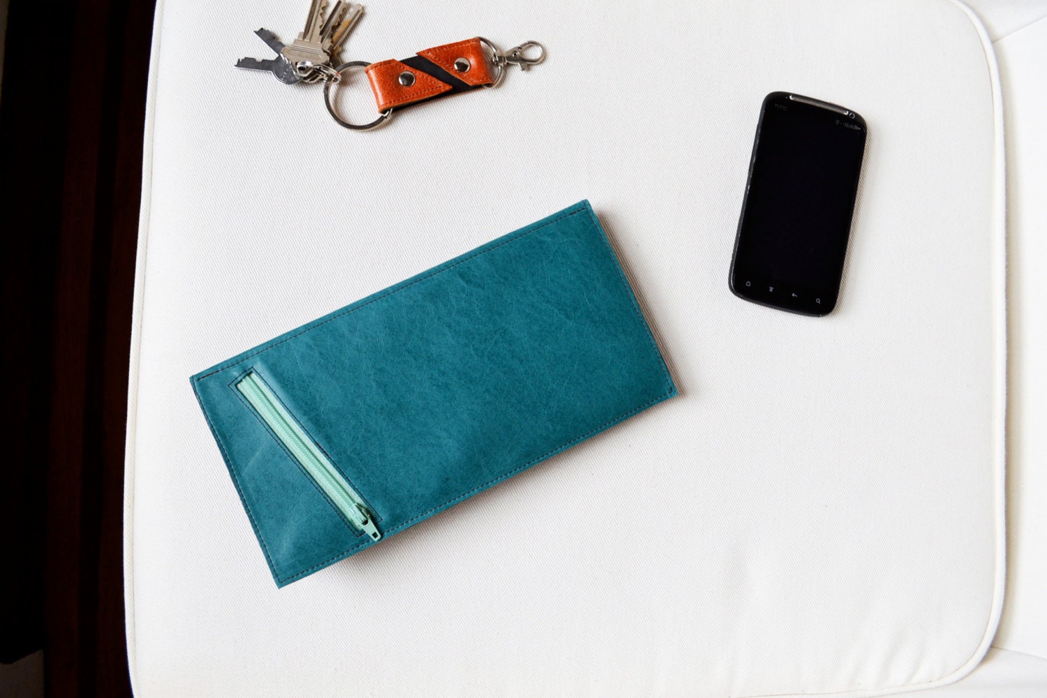 Leather Travel Wallet - The Stella Travel Wallet Clutch in Turquoise Blue
