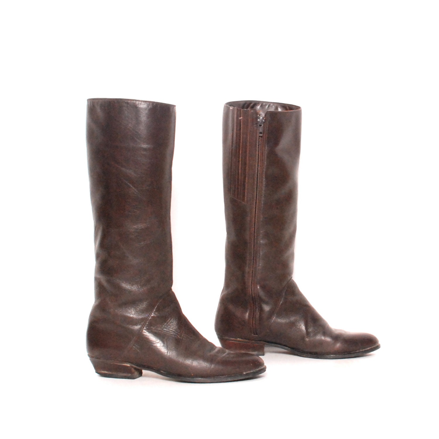 size 7 EQUESTRIAN brown leather 70s RIDING tall elastic knee high boots made USA