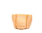 SISAL woven stripe orange natural 70s JUTE leather bucket TOTE purse bag